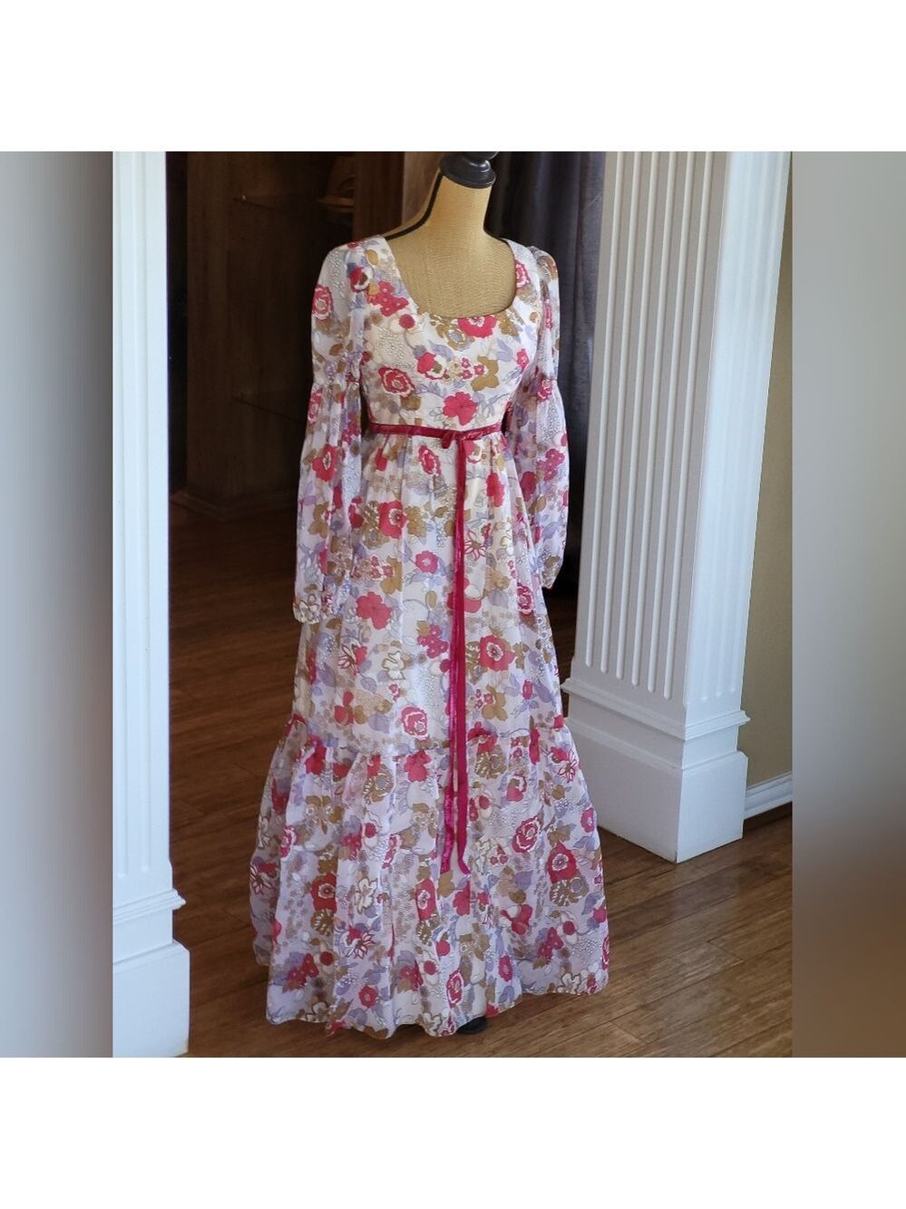 Lorrie Deb San Francisco Vtg 70s Size 6 Floral Chiffon Maxi Dress - Picture 1 of 11